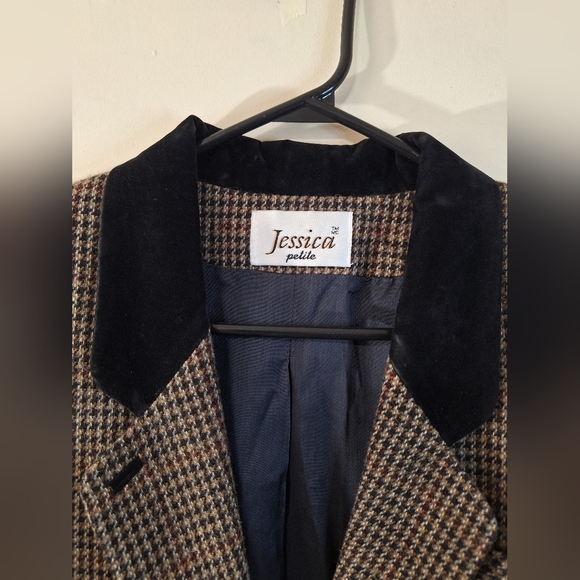 Vintage 90s Jessica Petite Tweed Houndstooth Velvet Collar Wool Blend Blazer 8 - Picture 12 of 12